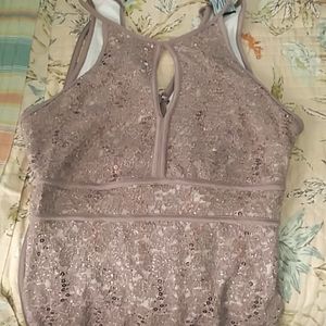 Tan sequined knee length dress